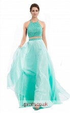 Jade Lace Chiffon A-line Halter Long Two Piece Prom Dress(JT3557)
