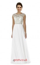 White Chiffon A-line Scoop Short Sleeve Long Prom Dress(JT3563)
