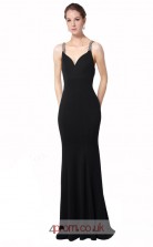 Black Satin Chiffon Mermaid V-neck Long Prom Dress(JT3597)