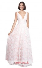 Pink Lace A-line V-neck Long Prom Dress(JT3606)
