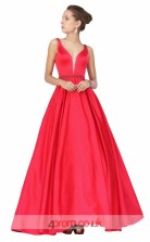Indian Red Charmeuse A-line V-neck Long Prom Dress(JT3609)
