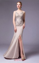 Silver Satin Chiffon Mermaid Illusion Floor Length Prom Dress With Split Side(JT3664)