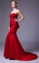 Burgundy Satin Lace Mermaid Sweetheart Floor Length Prom Dress(JT3668)