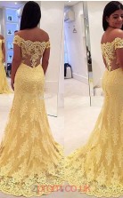 Yellow Lace Off The Shoulder Short Sleeve Trumpet/Mermaid Long Celebrity Dress(JT3739)