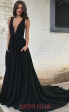 Black Chiffon V-neck A-line Long Sex Prom Dress(JT3764)