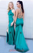 Turquoise Charmeuse Halter Trumpet/Mermaid Long Sex Prom Dress(JT3766)