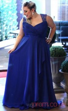 A-line Light Royal Blue Lace,Tulle Straps Sleeveless Floor-length Plus Size Dress(PLJT8006)