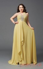 A-line Gold Lace,Chiffon One Shoulder Sleeveless Floor-length Plus Size Dress(PLJT8019)