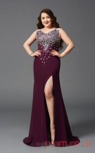 Trumpet/Mermaid Dark Burgundy Sequined V-neck Sleeveless Floor-length Plus Size Dress(PLJT8029)