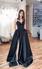 Black Spaghetti Strap Simple Satin Long Prom Formal Dress JTA0721