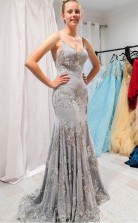 Elegant Mermaid Gray Long Prom Evening Dress with Open Back JTA1611