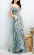 Elegant Off Shoulder A Line Beaded Long Prom Dress with Appliques JTA1831