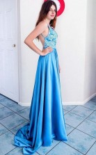Elegant Blue Long Prom Formal Dress with Open Back JTA1861
