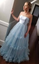 Long Sleeves V Neck Tulle Prom Dress with Detachable Train JTA2371