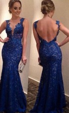 Elegant Mermaid Royal Blue Prom Dress Evening Gowns With Lace Appliques JTA3111