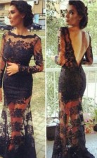 Mermaid Lace Long Sleeves Open Back Prom Dress Evening Gowns JTA3311