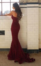 Sweetheart Mermaid Sweep Train Burgundy Lace Prom Dress JTA3471
