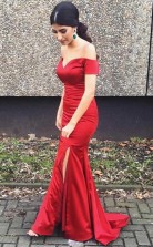 Gorgeous Red Long Prom Dress Off-shoulder With Side Slit JTA3991