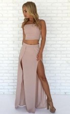 Special Two Piece Straps Long Prom Dress with Slit JTA4451