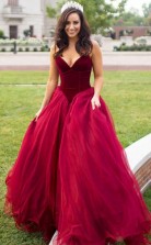 Ball Gown Sweetheart Sweep Train Dark Red Tulle  Prom Dress JTA4761