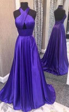 Gorgeous Halter Satin Long Prom Formal Dress with Open Back  JTA5381