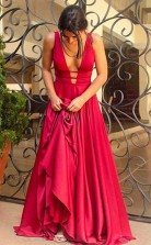 Gorgeous A Line V Neck Red Long Prom Formal Dress  JTA5671