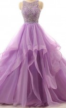 Illusion A Line Organza Cheap Evening Prom Dress With Beading  JTA5741