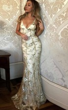 Mermaid Spaghetti Straps Tulle Prom Evening Dress with Appliques JTA6081