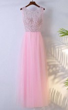 A Line Cute Pink Sleeveless Prom Dress With Bling Sequins JTA6291