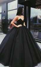 Ball Gown Sweetheart Open Back Black and Green Satin Long Prom Dress  JTA7361