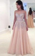 A Line Sweetheart Pearl Pink Tulle Prom Dress with Beading JTA8521
