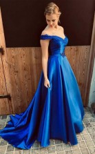 Off the Shoulder Royal Blue Long Prom Dress with Lace-Up Back JTA8611