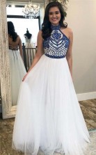 A Line Off White Halter Prom Dress Cheap Long Formal Party Dress  JTA9701