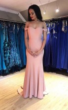 Mermaid Off-the-Shoulder Sweep Train Pink Prom Evening Dress  JTA9811