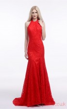 Red Lace Trumpet/Mermaid Halter Sleeveless Evening Dresses(JT4-LFDZC009)
