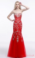 Red Tulle Trumpet/Mermaid Strapless Sleeveless Prom Dresses(JT4-LFDZC0012)