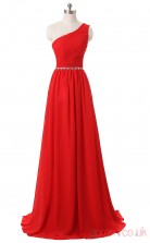 Red Chiffon A-line One Shoulder Sleeveless Evening Dresses(JT4-LFDZC110)