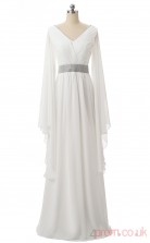 Ivory Chiffon A-line V-neck Short Sleeve Evening Dresses(JT4-LFDZC113)