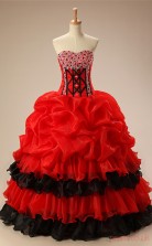 Red Organza Ball Gown Sweetheart Sleeveless Prom Ball Gowns(JT4-PPQ01)