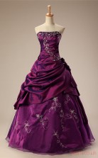 Grape Taffeta Organza Ball Gown Strapless Sleeveless Prom Ball Gowns(JT4-PPQ0025)