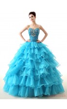 Blue Organza Satin Ball Gown Sweetheart Sleeveless Prom Ball Gowns(JT4-PPQ0027)