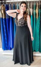 Black Chiffon A-line V-neck Sleeveless Floor-length Plus Size Prom Dress(PRPSD04-105)