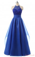 Light Royal Blue Chiffon Tulle A-line Halter Sleeveless Evening Dresses(JT4-WMJM002)