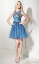 Blue Tulle Sequined A-line Jewel Sleeveless Cocktail Dress(JT4-06419)