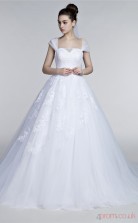 White Tulle Lace A-line Sweetheart Short Sleeve Prom Dresses(JT4-30010)