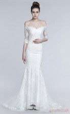White Tulle Lace Trumpet/Mermaid Off The Shoulder Half Sleeve Prom Dresses(JT4-30011)