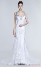 White Tulle Lace Trumpet/Mermaid Straps Sleeveless Prom Dresses(JT4-30014)