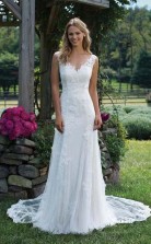 Simple Elegant Lace Mermaid V Neck Wedding Dress Bristol BWD065