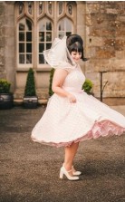 Plus Size 1950s Vintage Tea Length Short Pink Polka Dot Retro Wedding Dress BWD068