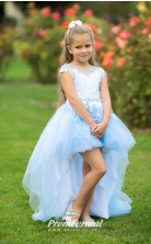 High Low Princess Light Blue Flower Girl Dress Girls Pageant Dress Birthday Dresses - CHK178